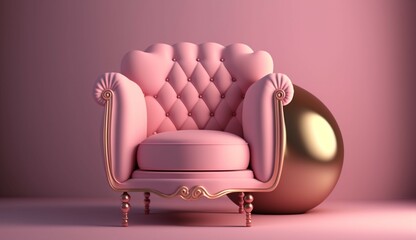 Wall Mural - of a light pink colored armchair against pink backgrou Generative Ai