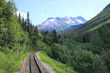 Fototapeta Morze - Beautiful mountain range and scenic views along the Alaska railway train passage to Canada.