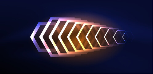 Aufkleber - Hexagon abstract background. Techno glowing neon hexagon shapes vector illustration for wallpaper, banner, background, landing page, wall art, invitation, prints, posters