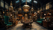 Interior of an antique store with old  objects and furniture. Generative Ai