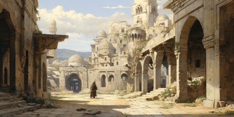 illustration of fantasy art of medieval jerusalem, generative AI