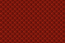 Luxury Red Velvet Satin Texture With Gold Beads Vector Background. Upholstery Leather Pattern With Golden Metallic Buttons.