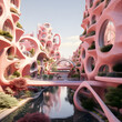 Future city with pink architecture design