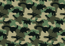 Camouflage Army Seamless Pattern Design With Dinosaurs Vector Illustration.