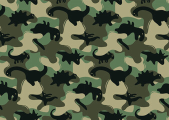 camouflage army seamless pattern design with dinosaurs vector illustration.