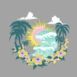 Graphics Tee For summer beach paradise vector prints, Summer vibes tropical graphic print design for t shirt, poster, apparel, fashion, sweatshirt and others.