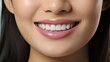 © kanpisut - Close up of young woman smiling with perfect white teeth. Generative AI