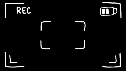 Camera viewfinder REC recording effect on the camera for superimposing on the video in 2d cartoon style with animation. 
Сentered on a square.Looped video with transparent background (alpha channel)