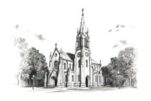 Catholic Church Hand Drawn Sketch. Vector Illustration Design.