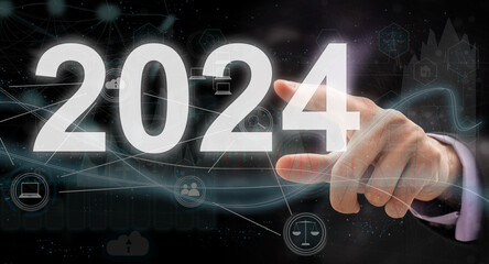 Leinwandbilder - 2024 business concept, business people set goals to create an online communication network, global Internet technology to develop a corporate information management system.