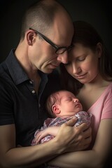 Sticker - portrait of parents cradling their newborn baby girl