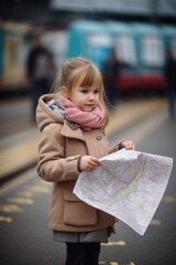 Canvas Print - a little girl holding a map while at the airport