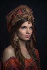 Wall Mural - studio shot of an attractive young woman wearing a headdress