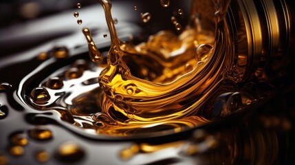 Oil wave splashing in Car engine with lubricant oil. Concept of lubricating motor oil