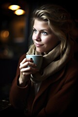 Poster - a young woman enjoying a cup of coffee