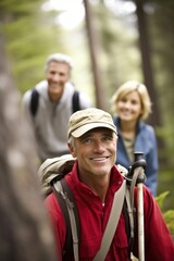 Canvas Print - shot of a young hiker with his parents in the background