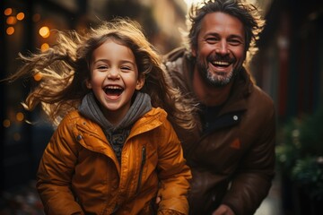 Handsome laughing dad playing with his young daughter. created by generative AI technology.