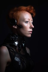 Canvas Print - studio portrait of a dressed as futuristic woman against a dark background