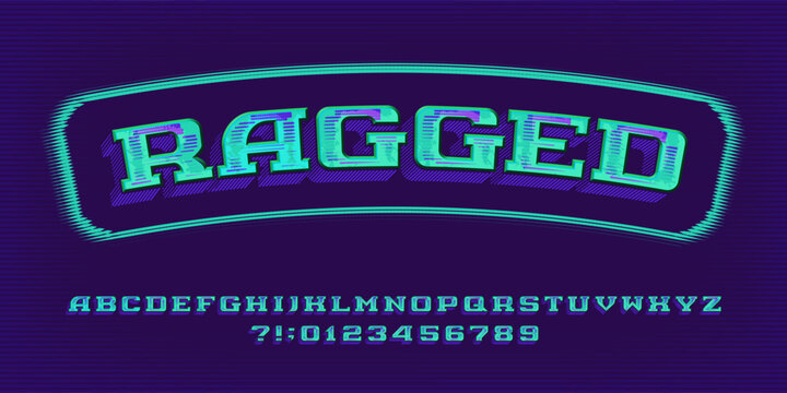 Ragged alphabet font. Vintage letters and numbers for label, badge or emblem design. Stock vector typeface for your typography design.