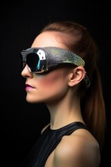 Canvas Print - studio shot of a young woman wearing futuristic sunglasses