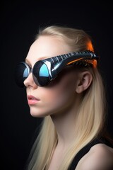 Sticker - studio shot of a young woman wearing futuristic sunglasses