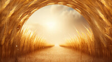 Round Arch Tunnel Entrance In Ears Of Ripe Golden Wheat.