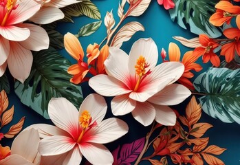 Wall Mural - Tropical flower background, banner with floral pattern 