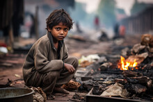 Hungry Boy On The Slum District 