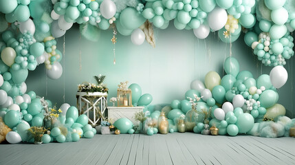 Wall Mural - the studio is decorated with balloons blue holiday.