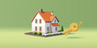 © YarM - 3d render vector illustration of house with keys, real estate property investment, mortgage and leasing