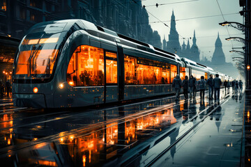 a city of the future with efficient transports, train, truck, intricate details, monochrome,