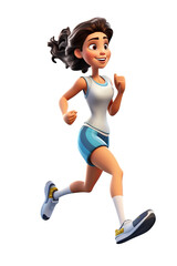 Young woman running, animated 3D character.