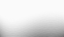 Halftone Vector Background. Monochrome Halftone Pattern. Abstract Geometric Dots Background. Pop Art Comic Gradient Black White Texture. Design For Presentation Banner, Poster, Flyer, Business Card.	