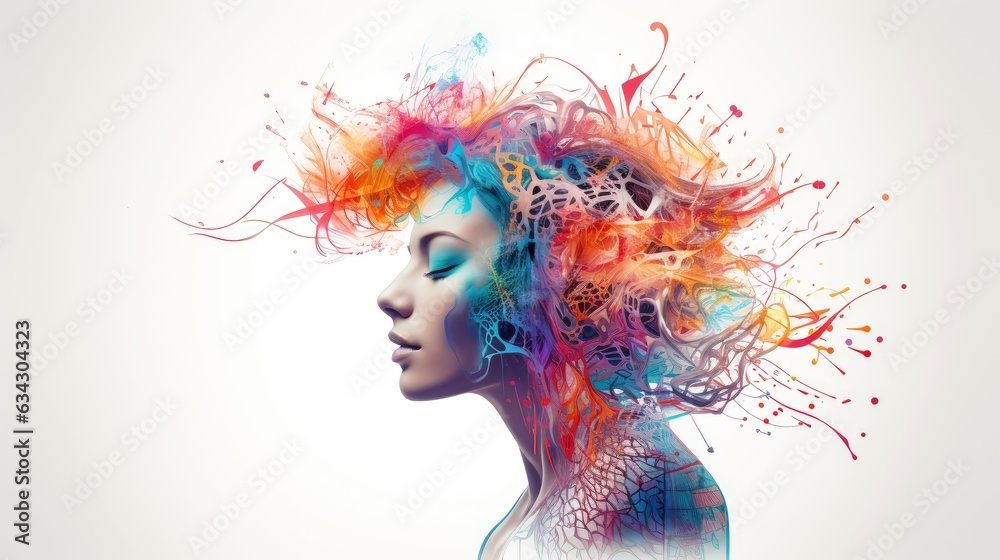Abstract profile of a human head and consciousness with physical and ...