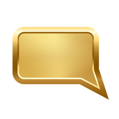 Poster - Gold rectangle speech bubble with frame vector illustration. 3d golden glossy elegant button design for empty emblem, medal or badge, light effect on plate isolated on white background