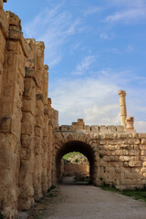 Wall Mural - Tourism in Jordan and the Middle East - the ancient columned street in the city of Jerash (ruins, columns)