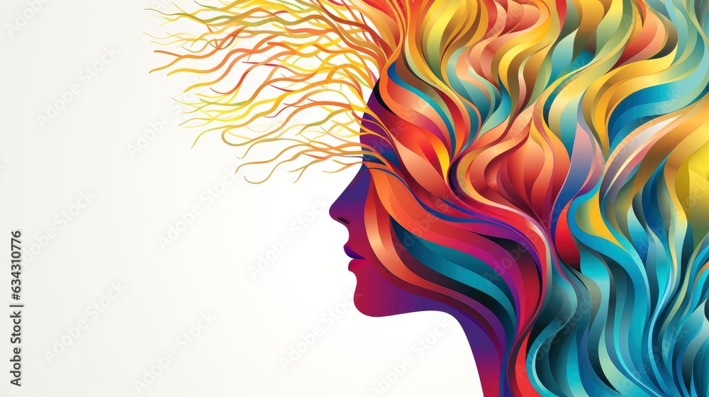 Abstract profile of a human head and consciousness with physical and ...