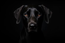 Professional Closeup Portrait Photo Of The Purebred Black Dog On A Studio Background.