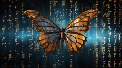 Metamorphosis of Data: A butterfly emerging from a cocoon made of binary code, representing transformation and digital evolution | generative AI