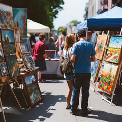 lifestyle photo street fair people buying crafts and art