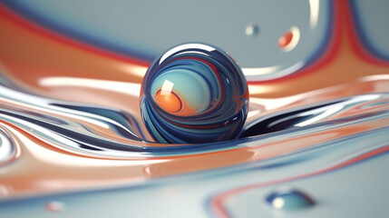 abstract background with glass ball floating in liquid paint. Generative Ai. 