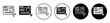 ads icon set. online display ppc video ad vector symbol in black filled and outlined style.