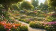 a garden containing numerous flowers and plants, generative ai