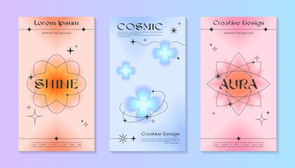 Wall Mural - vector insta story gradient templates with linear shapes,blurred sparkles,copy space for text in 90s