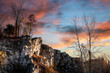 Sunset over the rocky bluffs at Klondike Park in St. Charles county Missouri