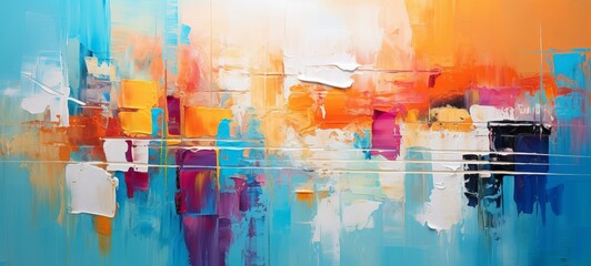 Poster - Closeup of abstract rough colorful multicolored art painting texture, with oil or acrylic brushstroke, pallet knife paint on canvas (Generative Ai)