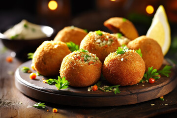 Middle Eastern falafel made of a mixture of chickpeas or fava beans, fresh herbs, and spices