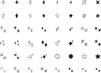 Wall Mural - 手書きのベクターのキラキラ・星セット　かわいい　白黒　黒　hand drawn vector shining set.　hand drawn cute black star collection.