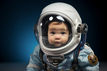 Wall Mural - Generative ai collage image of cute baby future astronaut travel outer space in galactic gear