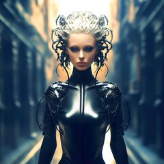 Wall Mural - sci fi female, future warrior in futuristic wear, cyber soldier woman concept, generative ai